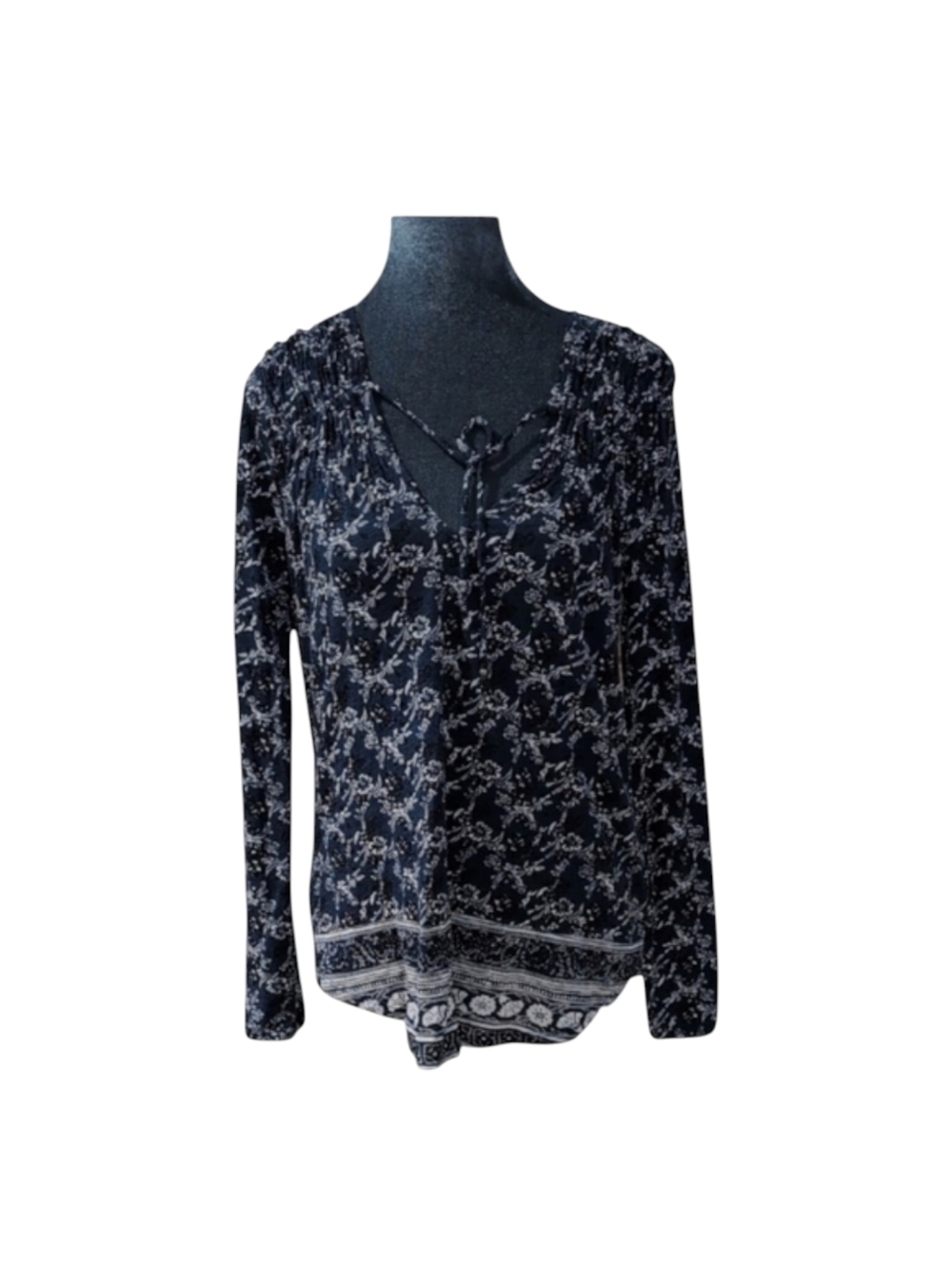 Lucky Brand Navy Floral Print Long Sleeve Top Size S